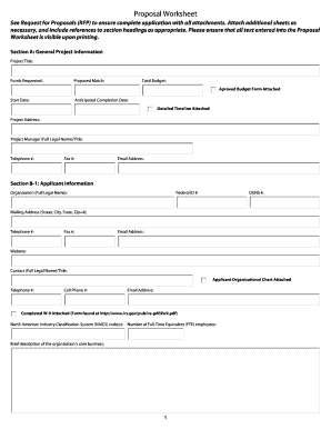 Proposal Worksheet for RFP