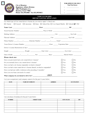 City of Houston Vehicle-for-Hire Driver's License Application