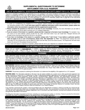 Supplemental Questionnaire for US Passport Entitlement