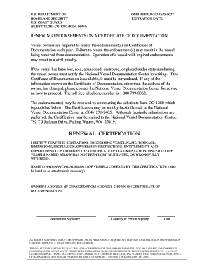 USCG Certificate of Documentation Renewal Form