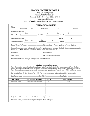 North Carolina Professional Employment Application