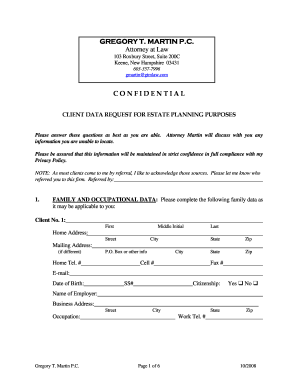 Client Data Request for Estate Planning