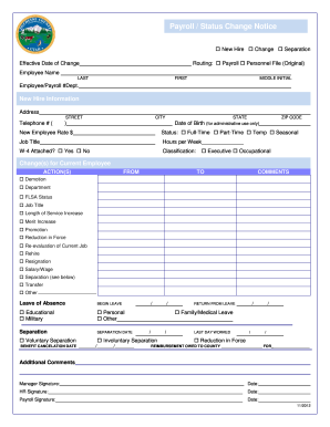 Payroll template - Payroll / Status Change Notice - Duchesne County