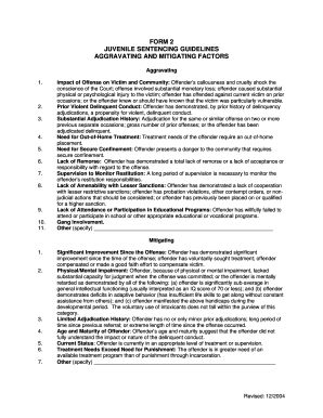Juvenile Sentencing Guidelines Form