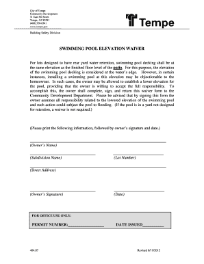 Fillable Online tempe Swimming pool elevation waiver - City of Tempe ...
