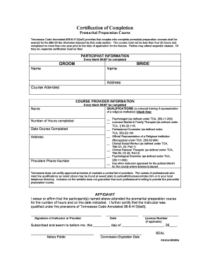 Tennessee Premarital Preparation Course Certification