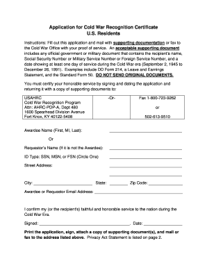 Cold War Recognition Certificate Application