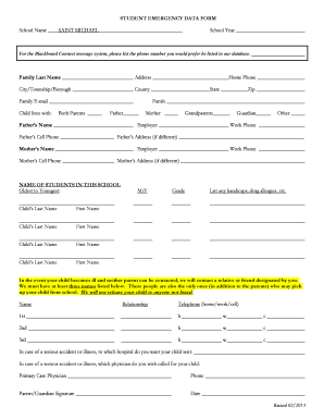 Student Emergency Data Form