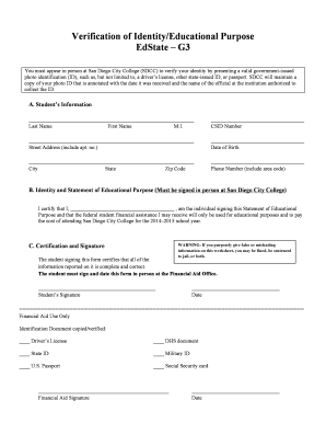 Verification of Identity and Educational Purpose
