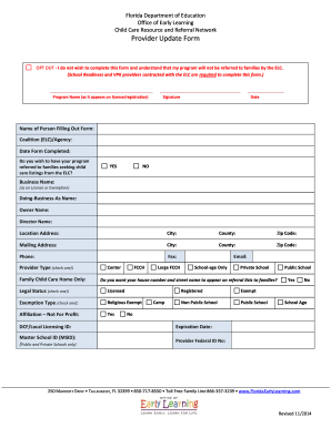 Florida Child Care Provider Update Form