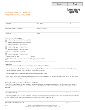 Housing Room Change and Roommate Request Form
