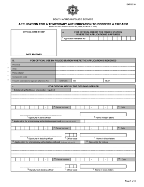 SAPS 518 Temporary Firearm Authorization Application