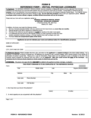 Georgia Physician Licensure Reference Form
