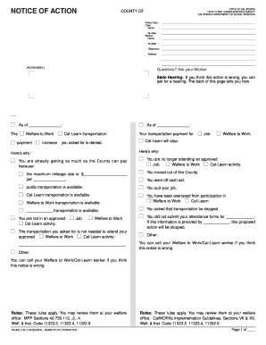 California Welfare to Work Notice of Action