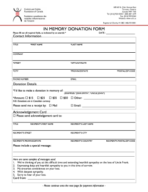 In Memory Donation Form