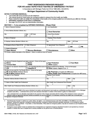Michigan First Responder HIV/Hepatitis B Testing Request