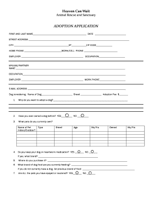Heaven Can Wait Dog Adoption Application