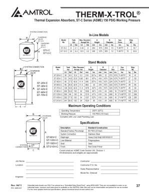 Therm-X-Trol Thermal Expansion Absorber Specifications