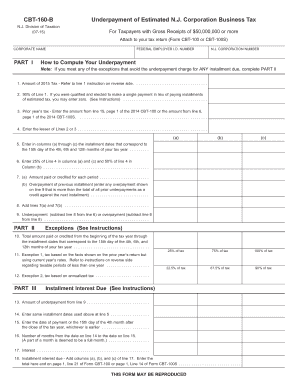 New Jersey Corporation Business Tax Underpayment Form