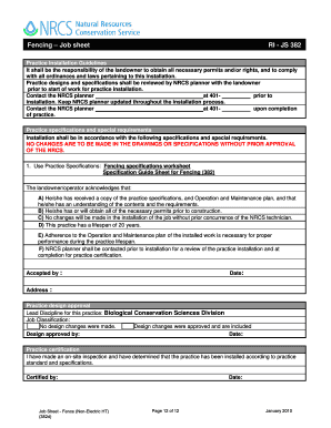 Non-Electric High Tensile Fence Job Sheet