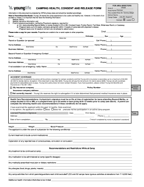 Camping Health Consent and Release Form