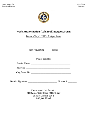 Work Authorization Lab Book Request Form