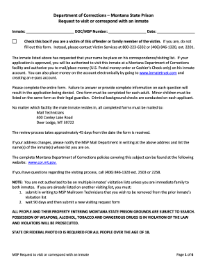 Montana Inmate Visitation Request Form
