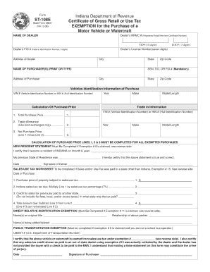 Indiana Motor Vehicle or Watercraft Tax Exemption Certificate