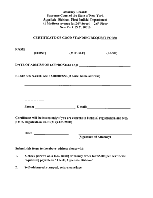 Certificate of Good Standing Request Form