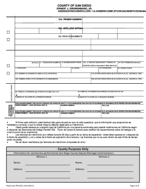 Solicitud para licencia y acta de matrimonio