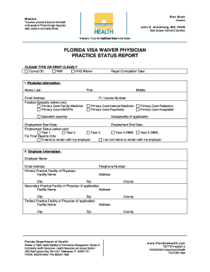 Florida Visa Waiver Physician Practice Status Report