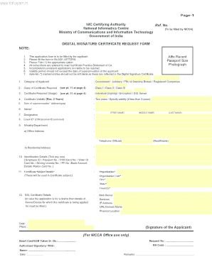 Digital Signature Certificate Request Form