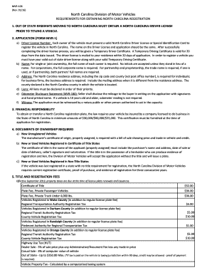 North Carolina Vehicle Registration Application