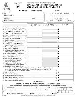 New York City General Corporation Tax Amended Return