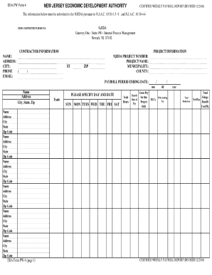 Fillable NJEDA PW Form 4 Certified Weekly Payroll form - the New Jersey ...