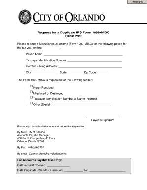 Request for Duplicate IRS Form 1099-MISC