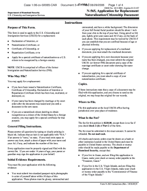 USCIS Form N-565 Application for Replacement
