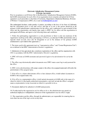 Electronic Adjudication Management System E-Forms Agreement - dir ca