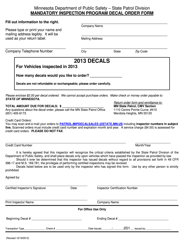 patrolmipdecalsalesstatemnus 2013 form Preview on Page 1