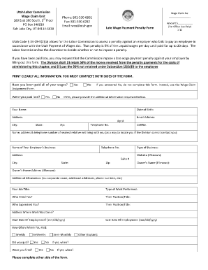 Utah Late Wage Payment Penalty Form