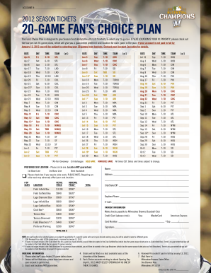 2012 Season Tickets Fan's Choice Plan