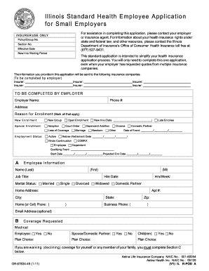 Illinois Standard Health Employee Application for Small Employers