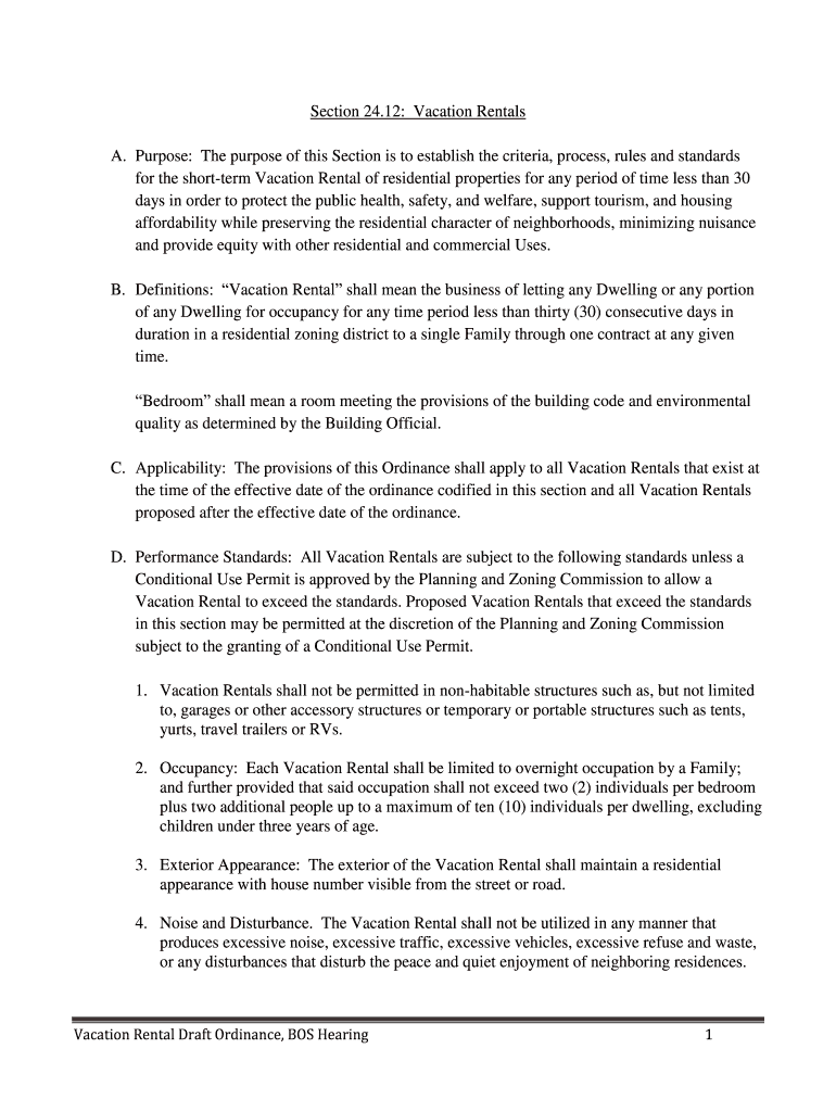 Fillable Online coconino az Section 2412 Vacation Rentals A Purpose The