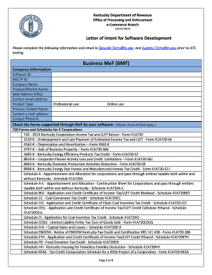 Kentucky Corporation Tax Form Letter of Intent