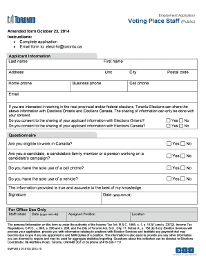 Employment Application for Voting Place Staff