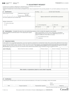 Canada T1 Adjustment Request Form