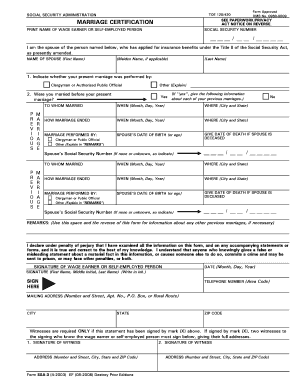 Social Security Administration Marriage Certification Form