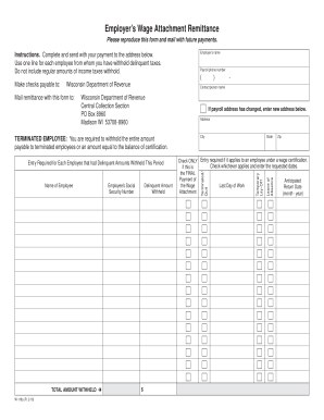 Wisconsin Employer’s Wage Attachment Remittance Form