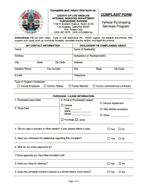 Los Angeles County Vehicle Purchase Complaint Form