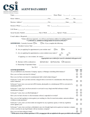 Agent Data Sheet and Contract